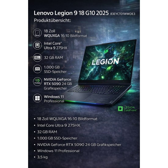 Lenovo Legion 9 18 G10 2025 Ultra 9 275HX 32GB 1TB RTX 5090 24GB